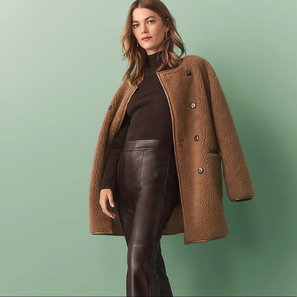 Ann Taylor Petite Faux Leather Trim Sherpa Coat - NWT Petite Small